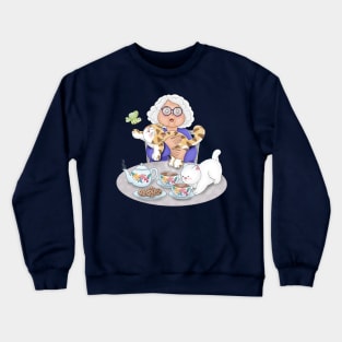 Grandma Having Morning Tea With Cats Crewneck Sweatshirt